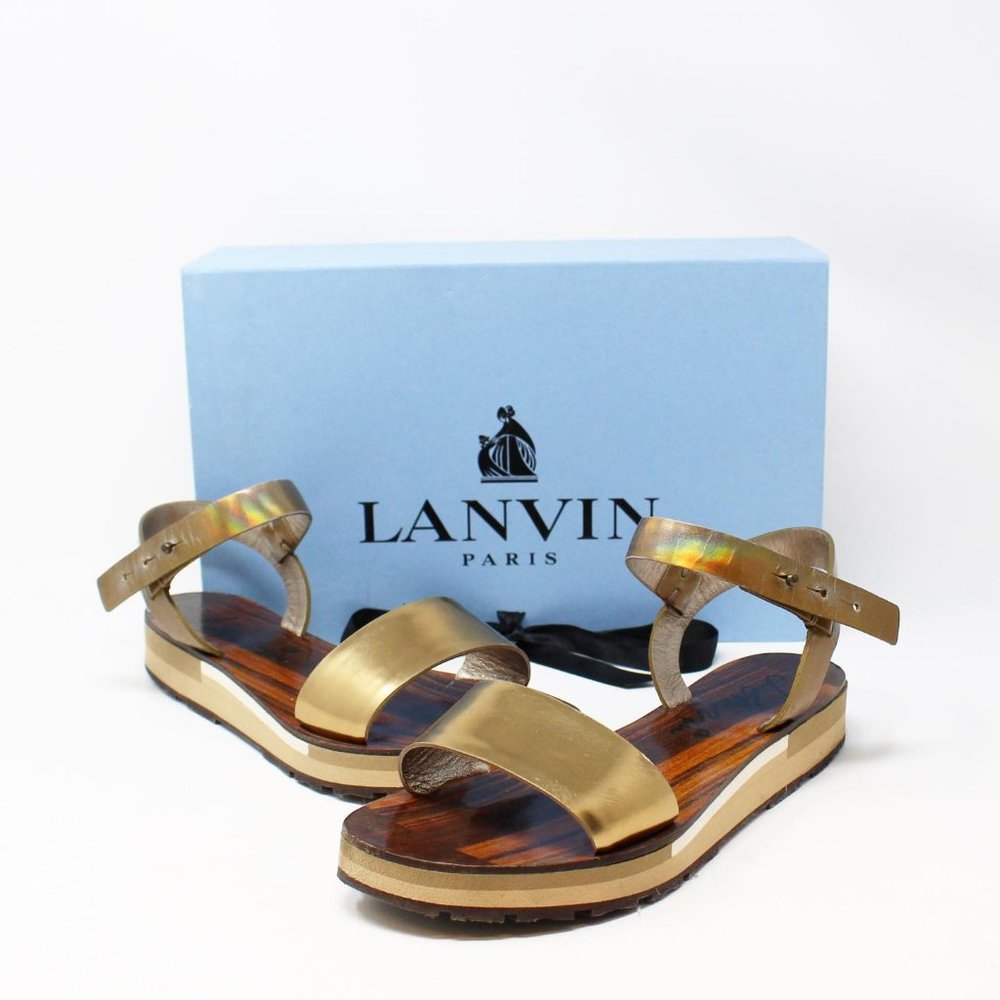 LANVIN Gold Bride Cheville Sandals